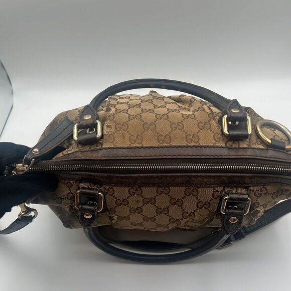 GUCCI GG CANVAS LEATHER SUKEY 2 WAY SHOULDER CROSSBODY BOSTON BAG - Picture 6 of 13